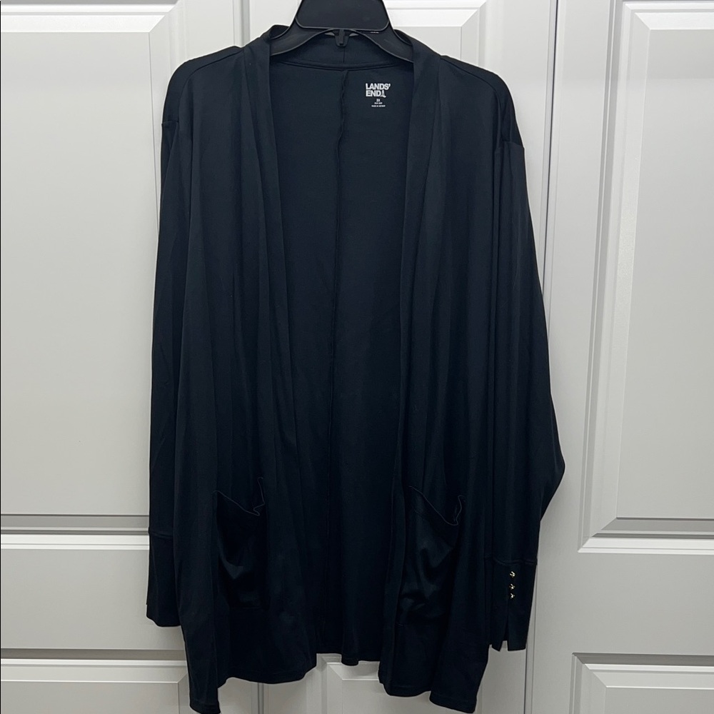 NWT - Lands' End Comfort Modal Cotton Open Front Knit Cardigan Black 3X